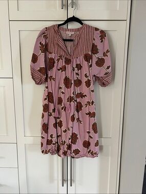 Knox Rose Pink and Orange Striped and Floral Babydoll Dress size S